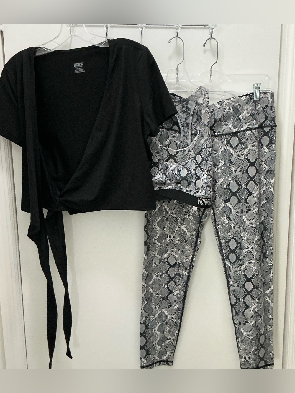 Pink Victoria's Secret Black Wrap Top & Snake-Print Leggings Set